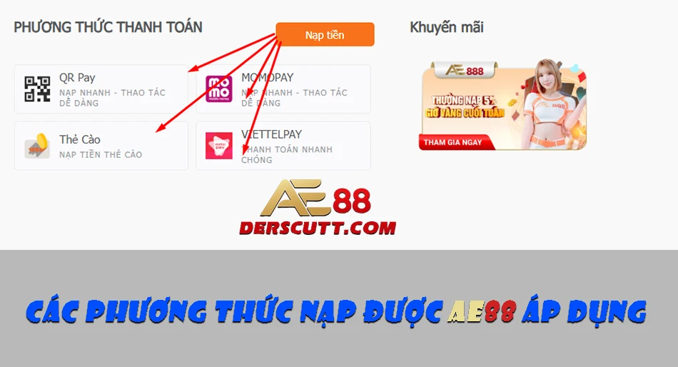 Các phương thức nạp tiền được AE88 áp dụng
