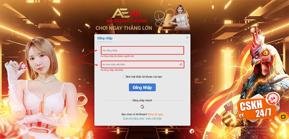 Các bước đăng nhập AE88 trên desktop